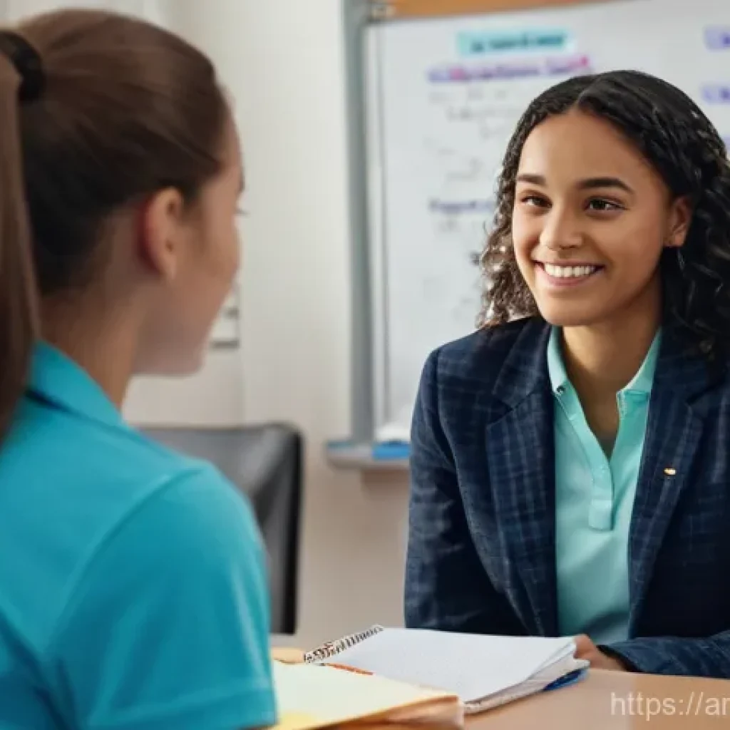 학교사회복지사와 상담사의 차이점 - **A compassionate school social worker** is attentively listening to a thoughtful teenage student in...