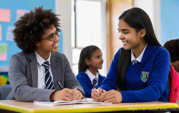 학교사회복지사와 상담사의 차이점 - **An encouraging school student counselor** is actively guiding a diligent high school student throu...