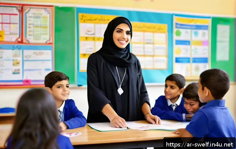 학교사회복지사 자격시험 난이도 평가 - A professional Arab social worker in a modern school setting, wearing modest business attire with a ...